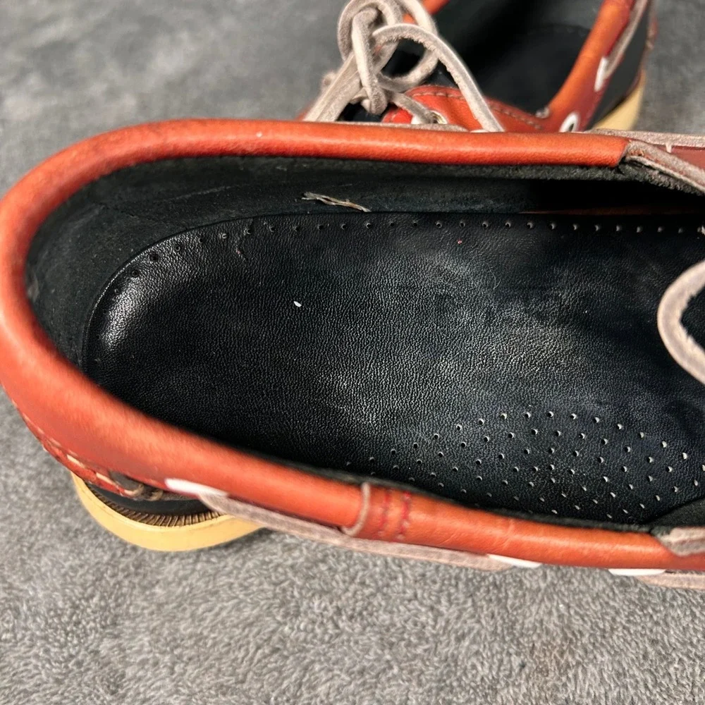 VTG Sebago Docksides Boat Shoes Mens 9.5 Navy Blue Red Leather Loafers